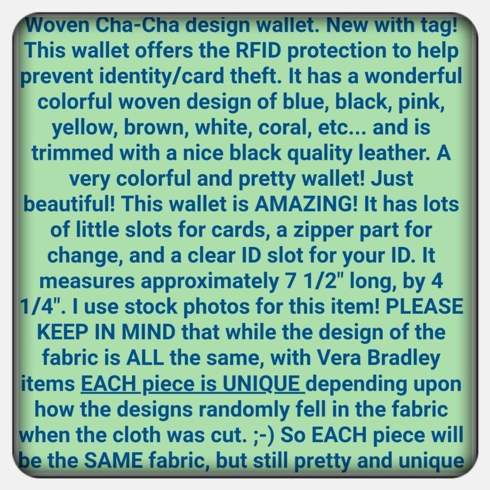 NWT Vera Bradley RFID Georgia Wallet - Picture 5 of 5